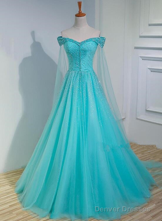 Charming Blue Beaded Sweetheart Tulle Long Party Gown, Quinceanera Dress Main image