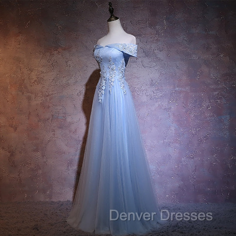 Charming Blue Elegant Tulle Party Dress with Lace Applique, Long Prom Dress Secondary image
