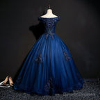 Charming Blue Off the Shoulder Long Sweet 16 Dress, Handmade Party Gown