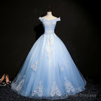 Charming Blue Off the Shoulder Long Sweet 16 Dress, Handmade Party Gown