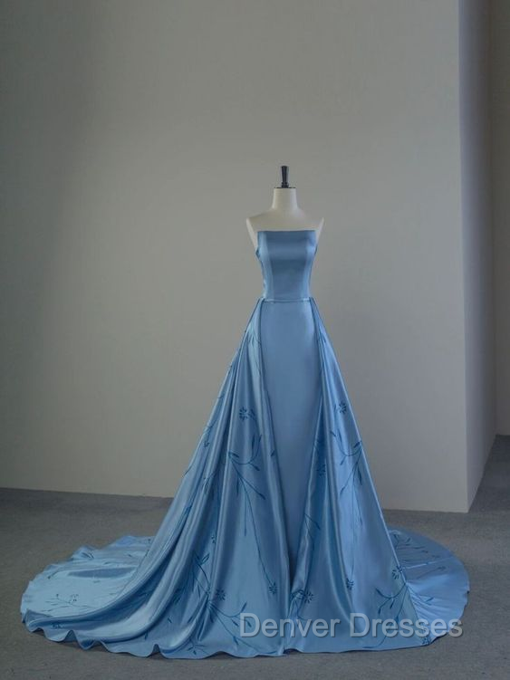 Charming Blue Strapless Prom Dress,Blue Evening Dress Secondary image