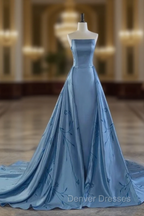 Charming Blue Strapless Prom Dress,Blue Evening Dress