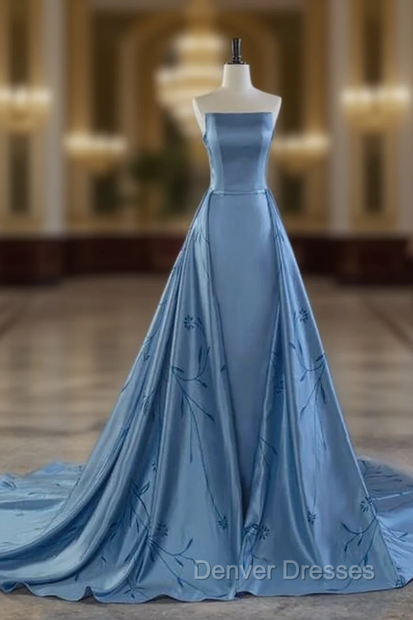 Charming Blue Strapless Prom Dress,Blue Evening Dress