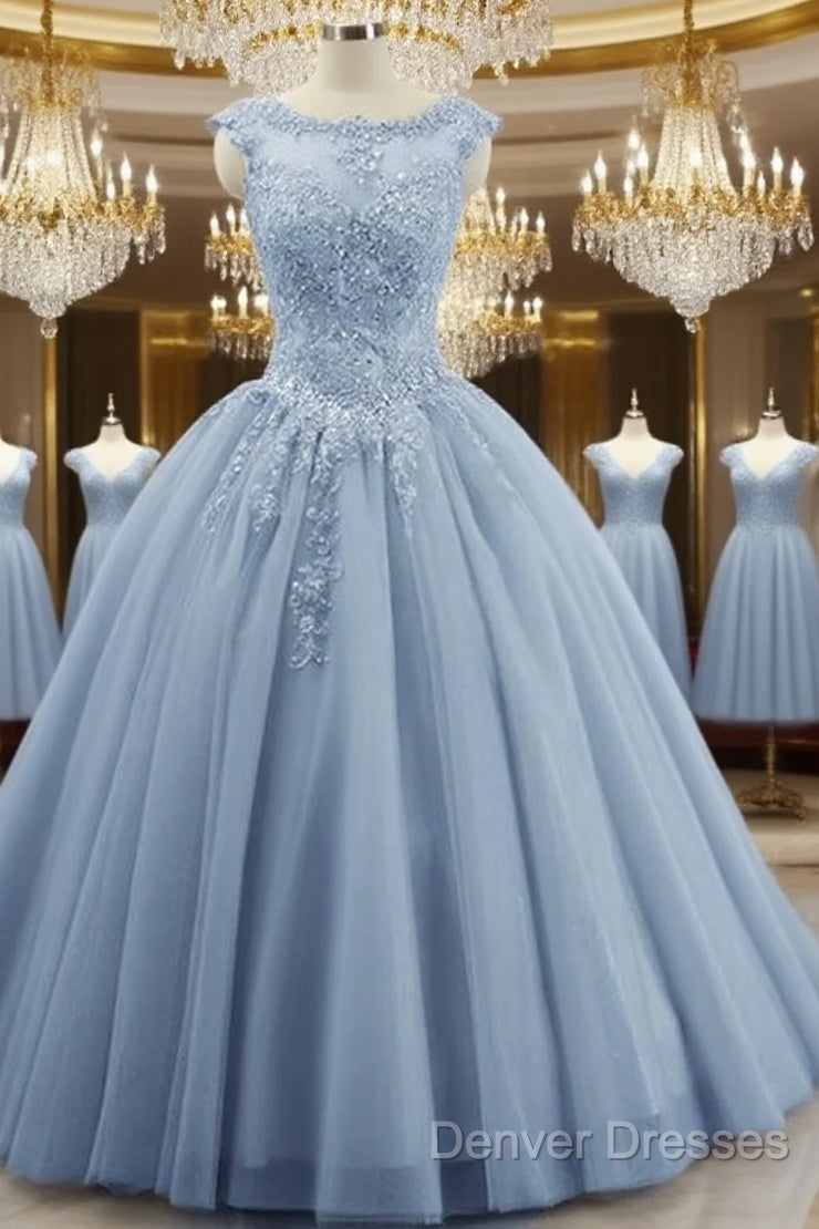 Charming Blue Sweet 16 Dress Tulle Lace Ball Gown Quinceanera Dress Main image