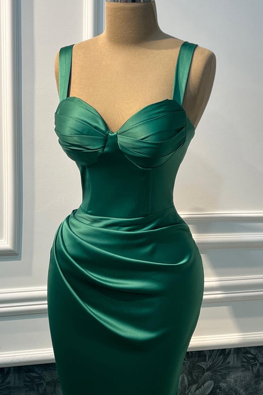Charming Dark Green Sweetheart Straps Sleeveless Satin Prom Dresses Mermaid With Pleats Secondary image