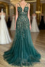 Charming Dark Green Tulle Long Evening Dress Sweetheart Sleeveless Formal Prom Dress