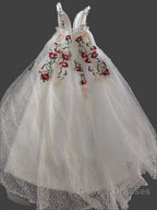 Charming Floral Embroidery Long Prom Dress V Neck A Line Party Dress