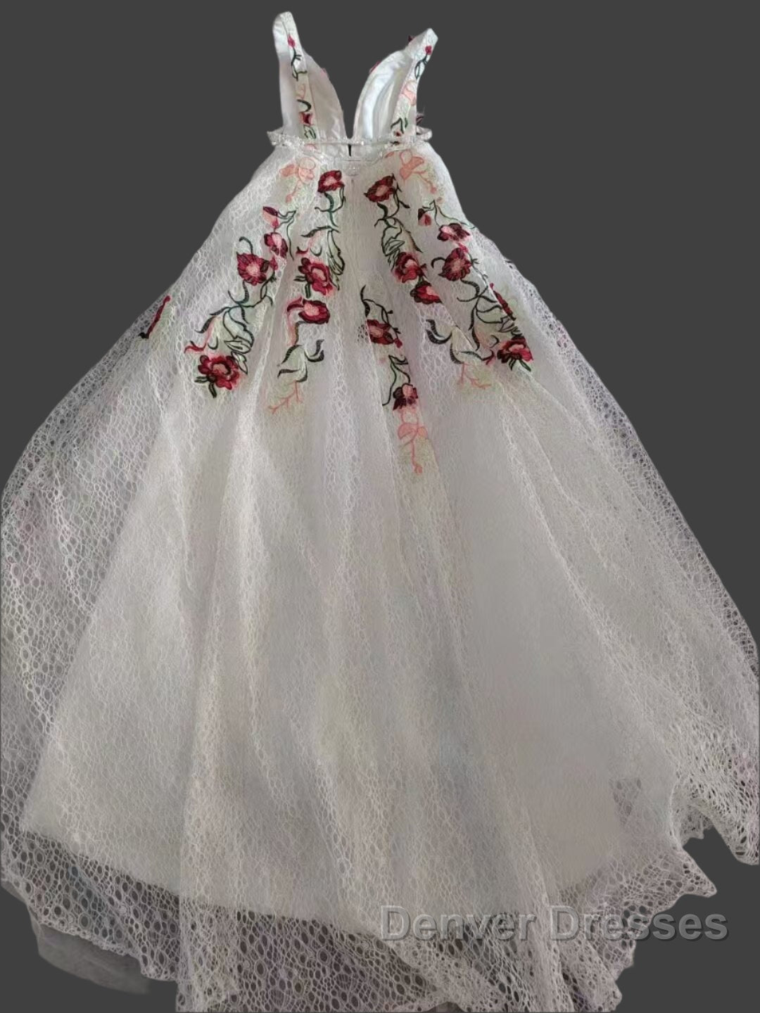 Charming Floral Embroidery Long Prom Dress V Neck A Line Party Dress