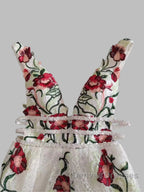 Charming Floral Embroidery Long Prom Dress V Neck A Line Party Dress