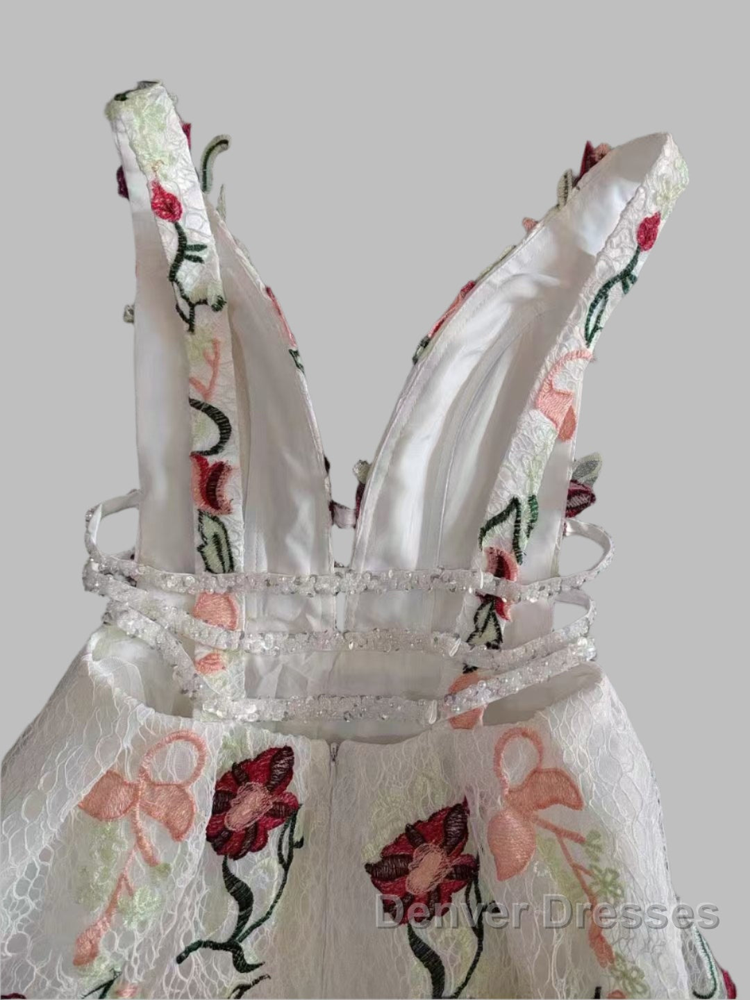 Charming Floral Embroidery Long Prom Dress V Neck A Line Party Dress