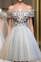 Charming Floral Short Tulle Prom Dress, Knee Length Party Dress, Formal Dress