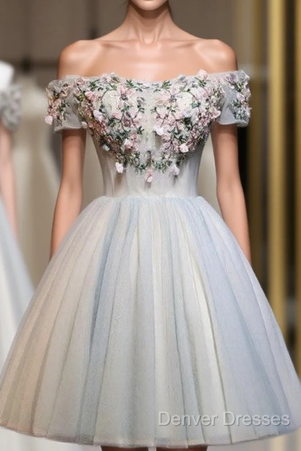 Charming Floral Short Tulle Prom Dress, Knee Length Party Dress, Formal Dress
