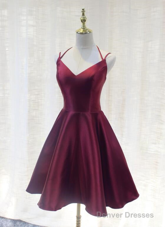 Charming Formal Dress, Straps Burgundy Satin High Quality Party Dress Secondary image