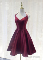 Charming Formal Dress, Straps Burgundy Satin High Quality Party Dress