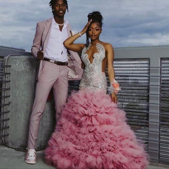 Beautiful Pink Beaded Mermaid Prom Dress Long Evening Dress Main image