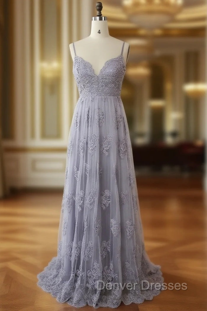 Charming Grey Lace Evening Party Dress , High Quality Formal Gown Main image
