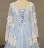 Charming Light Blue Tulle V-neckline Long Party Dress, Prom Dress