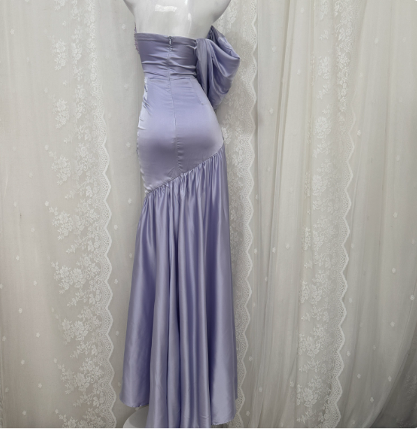 Charming Light Purple Mermaid Sweetheart Neck Pearl Sequin Satin Long Prom Dress Evening Dress Secondary image