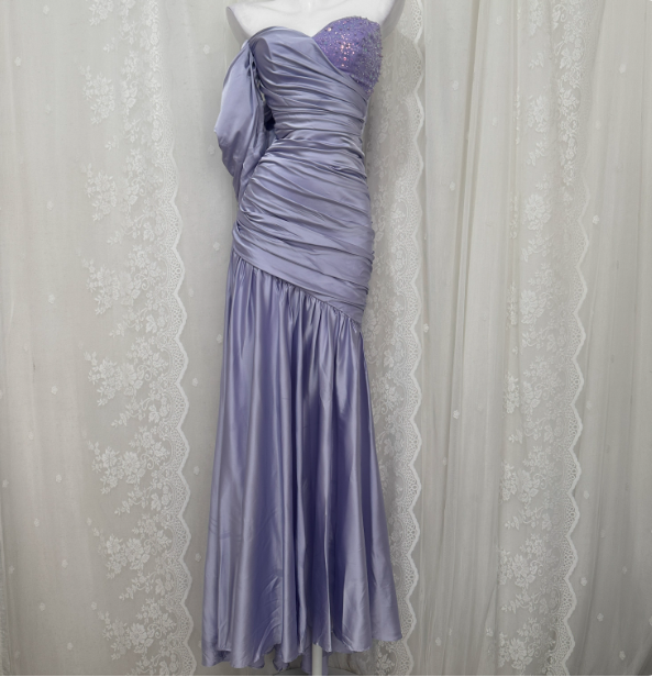 Charming Light Purple Mermaid Sweetheart Neck Pearl Sequin Satin Long Prom Dress Evening Dress Main image