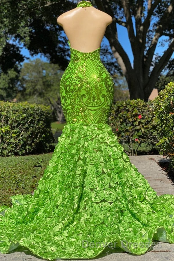 Charming Long Mermaid Halter Satin Lace Backless Prom Dress Secondary image