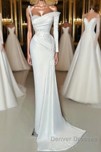 Charming Long Satin One-Shoulder Mermaid Evening Prom Dress With Beading