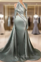 Charming Mermaid Irregular Collar Satin Rhinestone Halter Ruffled Long Prom Dress Formal Evening Gown