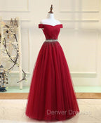 Charming Navy Blue Off Shoulder Floor Length Beaded Party Dress, Party Dress