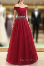 Charming Navy Blue Off Shoulder Floor Length Beaded Party Dress, Party Dress