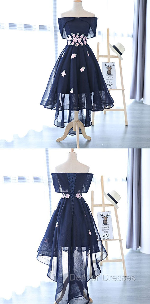 Charming Navy Blue Tulle Party Dress with Flowers, Cute Prom Dress Secondary image