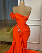 Charming One-should Sleeveless Mermaid Prom Dress With Ruffles Long