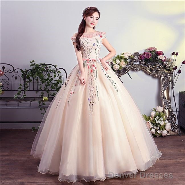Charming Pink Off Shoulder Ball Gown Formal Dress, Lace Applique Party Dress Secondary image