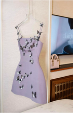 Charming Purple Butterfly Strap Satin 17Th Birthday Homecoming Dress