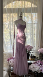 Charming Purple Chiffon Beaded Mermaid Long Prom Dress