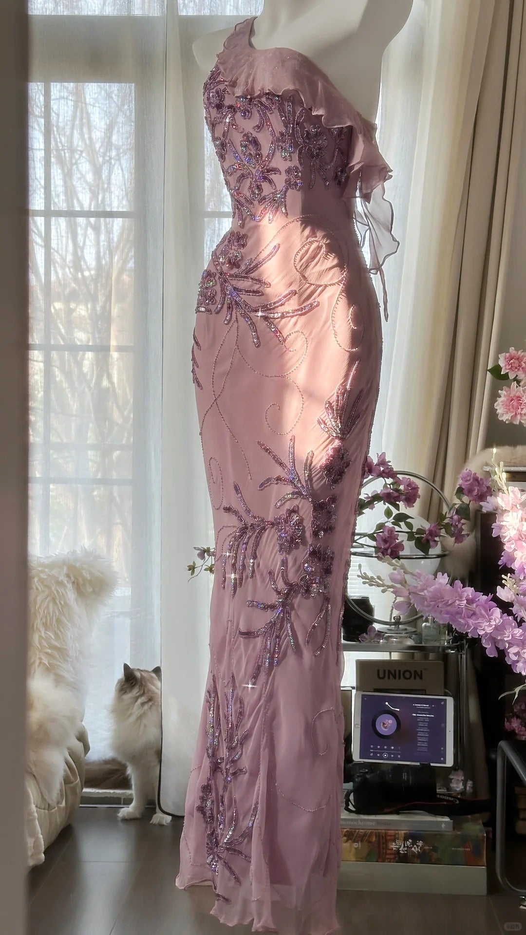Charming Purple One Shoulder Heavily Beaded Chiffon Prom Dress