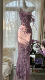 Charming Purple One Shoulder Heavily Beaded Chiffon Prom Dress