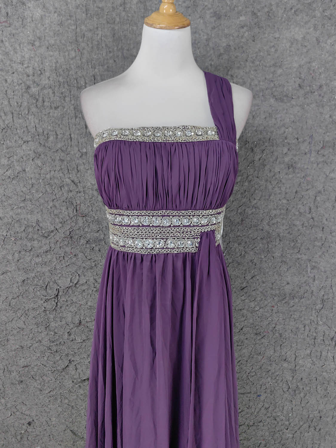 Charming Purple One-Shoulder Square Neck Rhinestone Beaded Chiffon Long Prom Dress Evening Dress Secondary image