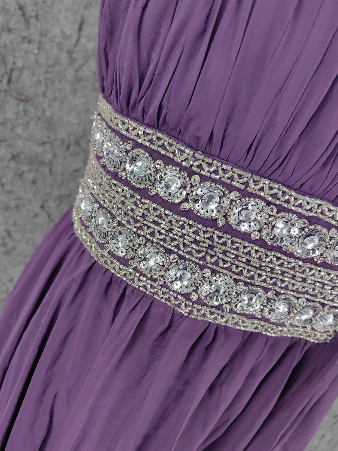 Charming Purple One-Shoulder Square Neck Rhinestone Beaded Chiffon Long Prom Dress Evening Dress