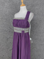 Charming Purple One-Shoulder Square Neck Rhinestone Beaded Chiffon Long Prom Dress Evening Dress