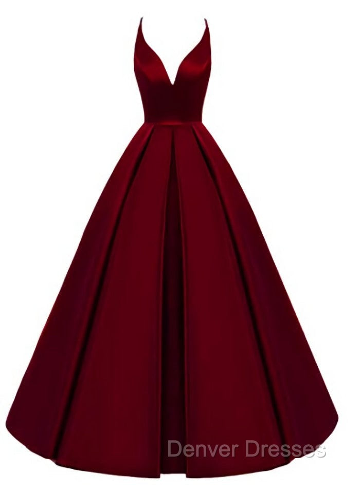 Charming Satin Cross Back Deep V-neckline Long Party Dress, Floor Length Evening Dress Main image