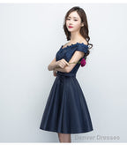 Charming Satin Navy Blue Homecoming Dress , Short Formal Dress
