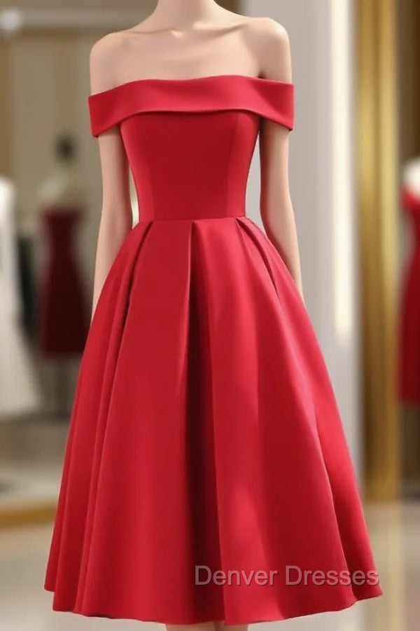 Charming Satin Red Off The Shoulder Homecoming Dress, Party Dress Main image