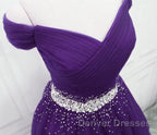Charming Sequins Off Shoulder Dark Purple Long Prom Dress, Off the Shoulder Dark Purple Formal Evening Dress