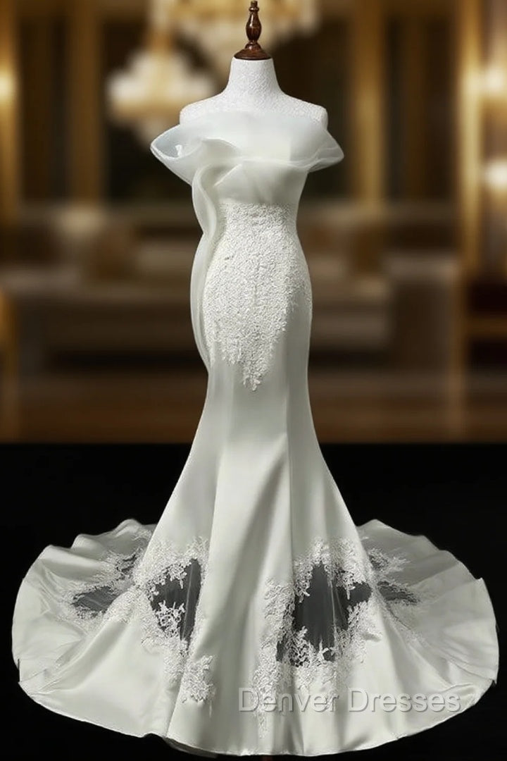 Charming Sexy Mermaid Wedding Dress Real Photo Satin With Appliques