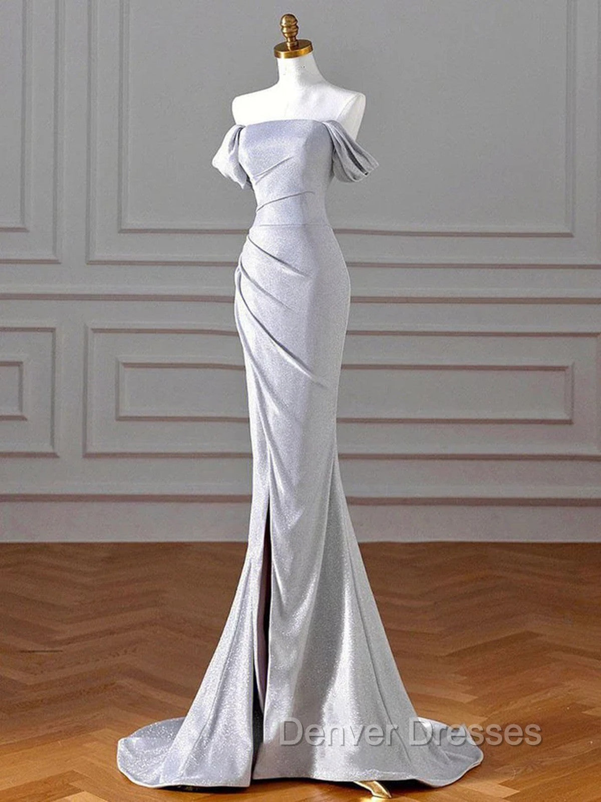 Charming Sliver Mermaid Party Dress, Sliver Off Shoulder Long Prom Dress With Leg Slit Secondary image