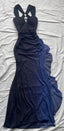 Charming Straps Navy Blue Ombre Long Backless Prom Dress Evening Dress