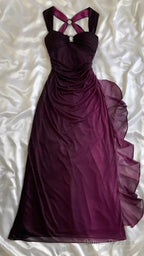Charming Straps Ombre Grape Backless Long Chiffon Prom Dress Evening Dress