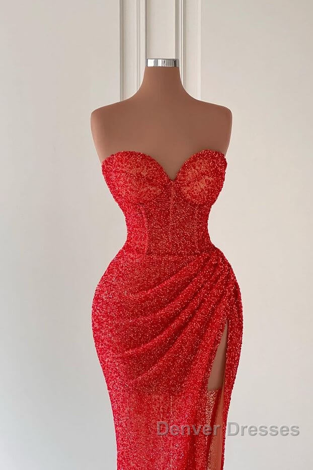 Charming Sweetheart Sleeveless Mermaid Prom Dress Long Slit Online