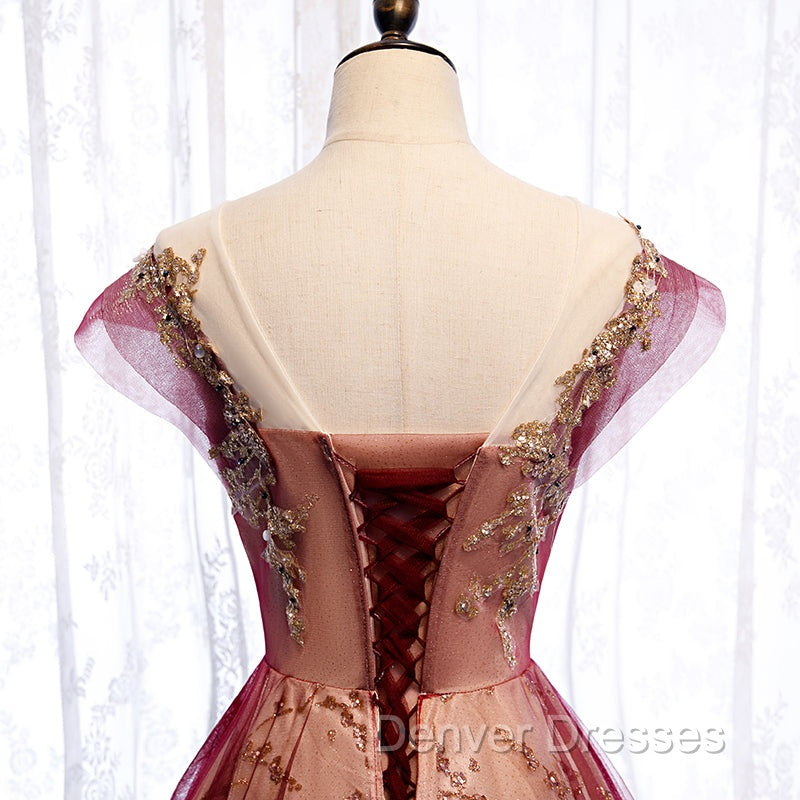 Charming Tulle Cap Sleeves Long New Party Gown, Prom Dress