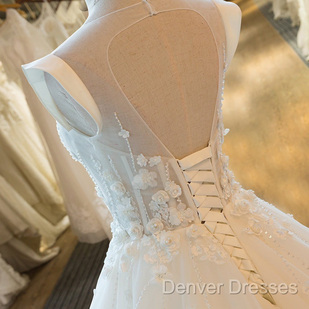 Charming Tulle Wedding Dress, Sexy Ball Gown Wedding Dress, Scoop Neckline Bridal Dress Prom Dress