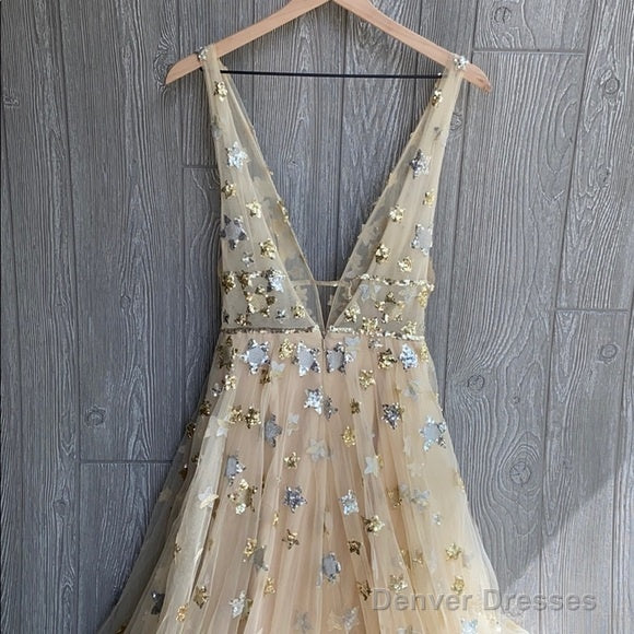 Charming V-Neck Floral Long Prom Dress, Evening Dress